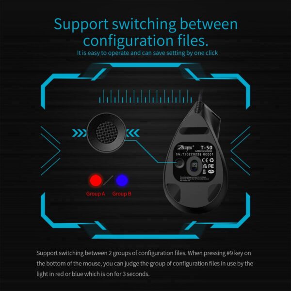 zelotes Wired Vertical Mouse,2021 Ergonomic Design USB LED Optical Mouse with 6 Buttons and 4 Adjustable Sensitivity 800/1200/2400/3200DPI for Computer,Black… (T50Wired) - Image 7
