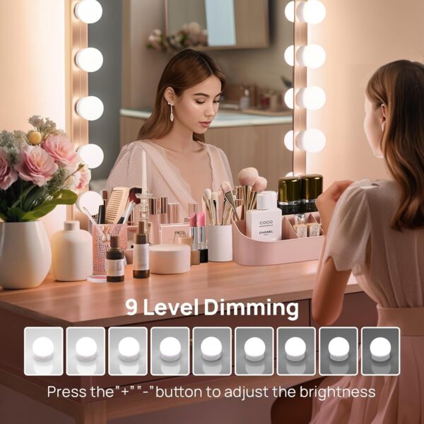 Led Vanity Lights For Mirror Consciot Hollywood Style Lights With 14 Dimmable Bulbs Adjustable Color & Brightness Usb Cable Mirror Lights Stick On For Makeup Table Dressing Room Mirrorwhite - Image 4