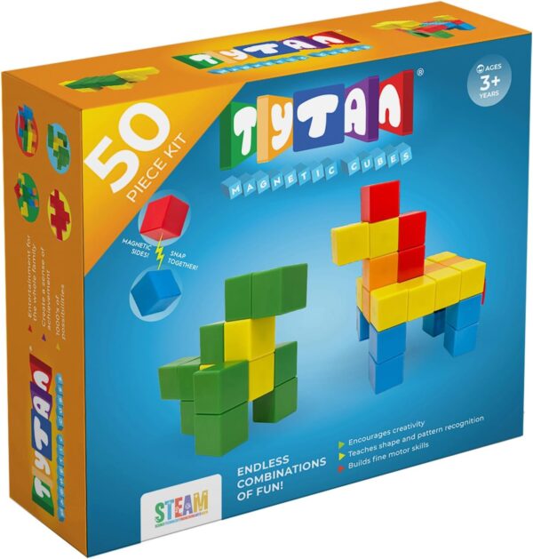 Tiles 50-Piece Magnetic Cubes Building Blocks Kids’ STEM Toy Set, Creative Play, Shape & Pattern Recognition, Safe Rounded Edges, Many Possibilities, Easy Snap-Together Creations, Ages 3 and Up