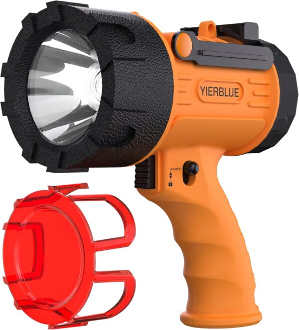 YIERBLUE Rechargeable Spotlight Handheld Rechargeable Spotlight 18W Waterproof Flashlight Super Bright 100000 Lumens LED 10000mAh 20h Ultra-Long Standby Ideal Spotlight for Boating Camping…
