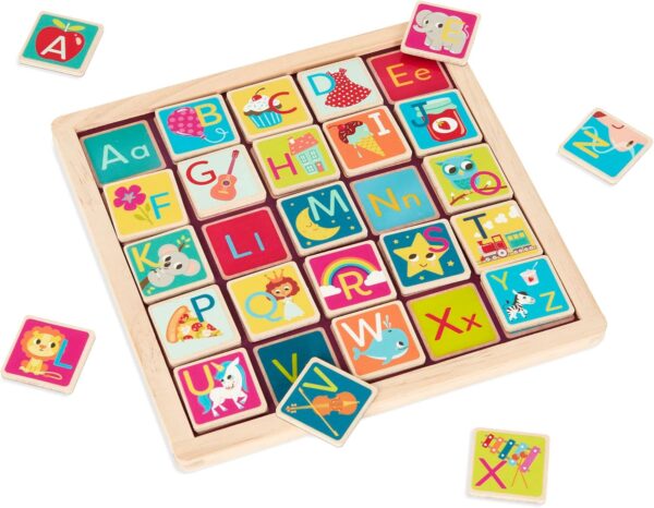 B. Toys Magnetic Alphabetic Wooden Alphabet Puzzle Doublesided Puzzle Chalkboard 26 Magnetic Letter Pieces 2In1 Puzzle