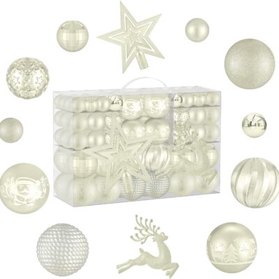 102PCS Christmas Ornaments,Assorted Plastic Shatterproof Christmas Ornaments,Christmas Balls Ornaments,Xmas Tree Ornaments, Christmas Tree Decorations Set
