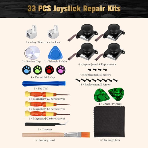 [New Version] 4 Pack Joycon Joystick Replacement 3D Joystick Analog Left/Right Thumb Sticks Sensor Caps for Nintendo Switch Joy Con Controller, Joycon Repair Kit, NS Repair Tool 33 PCS - Image 4