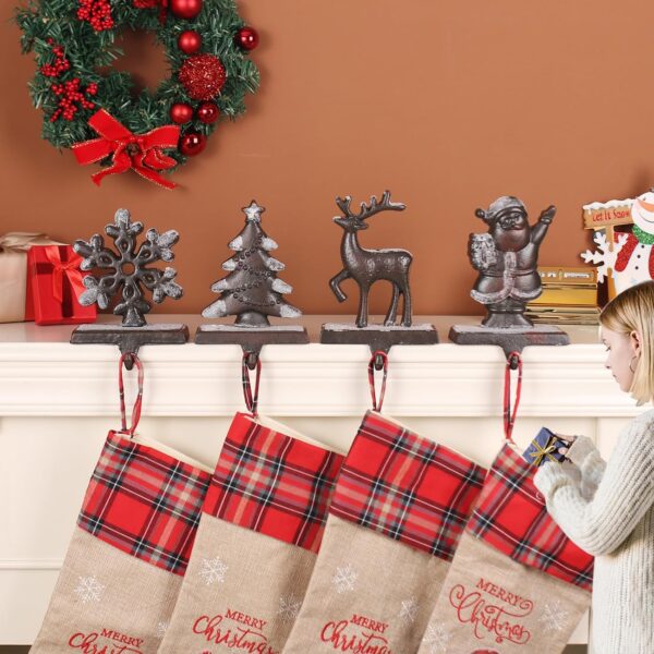 Christmas Stocking Mantle Holders Set Stand Wooden Sign Heavy Weighted Stocking Hanger Hooks Fireplace Tropical Stocking Holder for House Holiday Yards Mantle Holder Décor (Iron,4) - Image 3