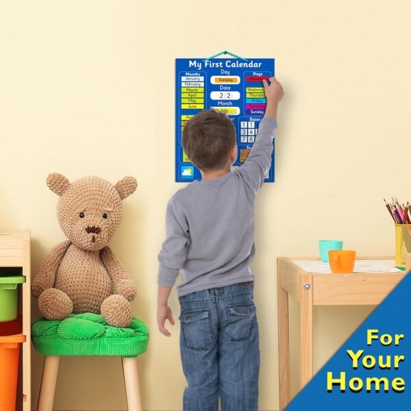 Interactive Children's Magnetic Learning Calendar - Blue- Fun Educational Tool for Time, Seasons, and Weather Awareness - 40x32 cm with Easy Hang Loop - Image 6