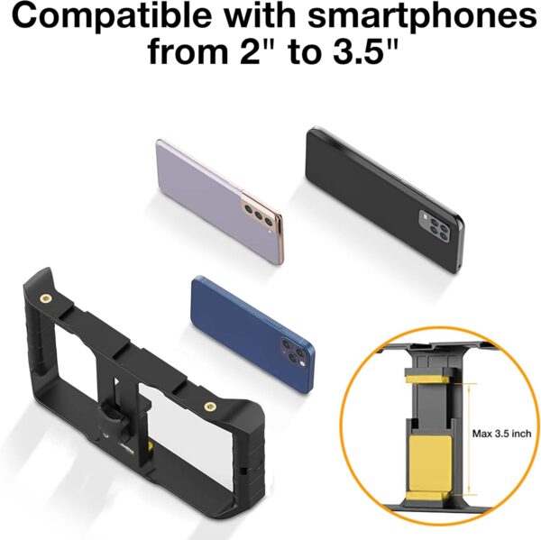 Powerdewise Smartphone Video Rig, Phone Filmmaking Rig With 3 Cold Shoe Mounts, Phone Stabilizer Handheld Cage Tripod Mount - Image 3