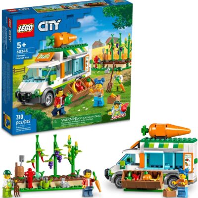 LEGO City Farmers Market Van 60345 Building Toy Set for Kids, Boys, and Girls Ages 5+ Mobile Farm Shop Playset with 3 Minifigures (310 Pieces)
