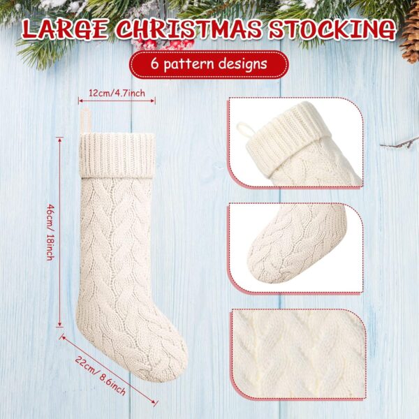 Vinsot 12 Pcs 6 Pairs Christmas Stockings 18 Inches Knitted Xmas Stockings Large Size Rustic Stockings Cable Knit Christmas Stockings for Family Holiday Christmas Season Decorations (White) - Image 2