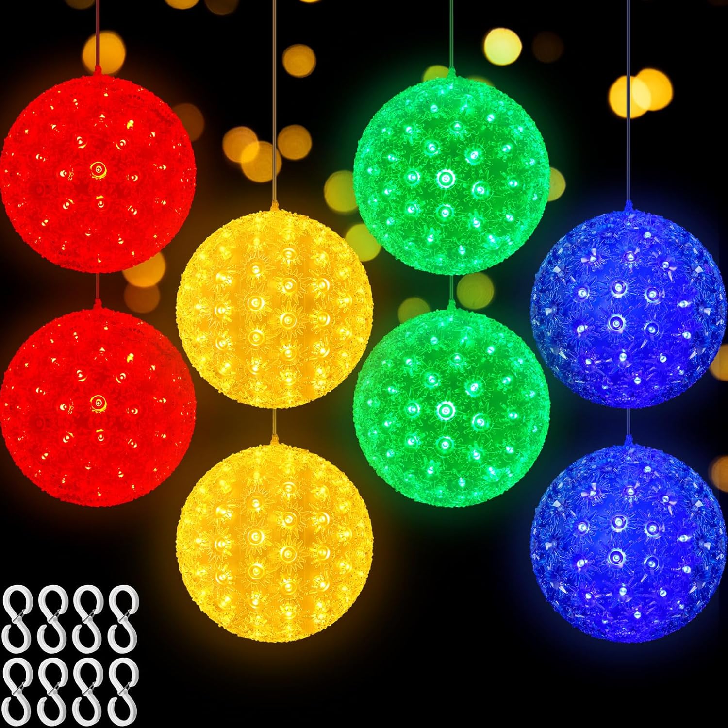 8 Pcs Christmas Lights Ball 5.5 in 100 Led Starlight Sphere Lights Christmas Hanging Sphere Lights with Stackable Plug S Hook for Trees Xmas Party Weddings Porches Indoor Outdoor Decorations