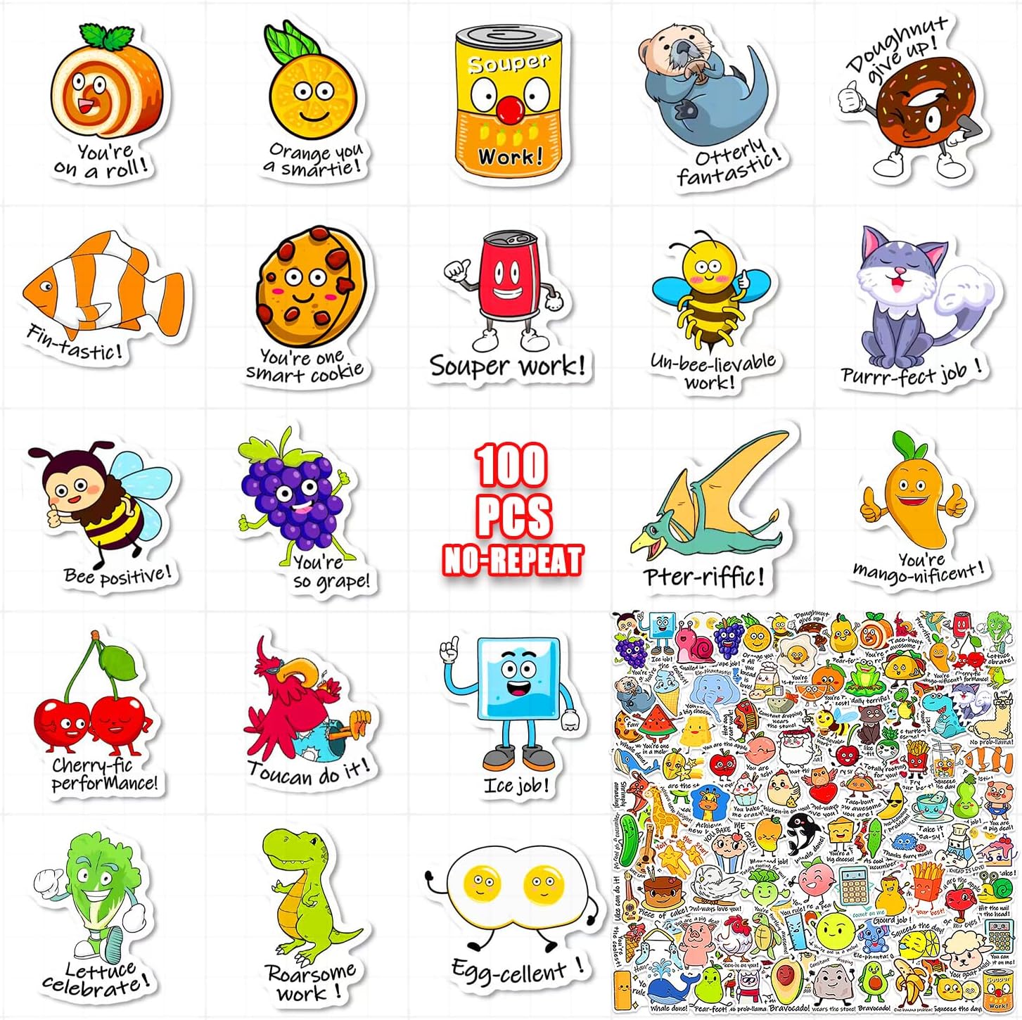 100pcs Pun Reward Stickers for Students, Teacher Reward Stickers for Kids Classroom, Punny Incentive Stickers for Kids Toddlers