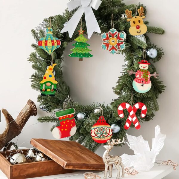 GuassLee Christmas Ornament Crafts for Kids Make Your Own Ornament Kit with Christmas Wooden Crafts with Piant Set, Gem Stickers - Image 7