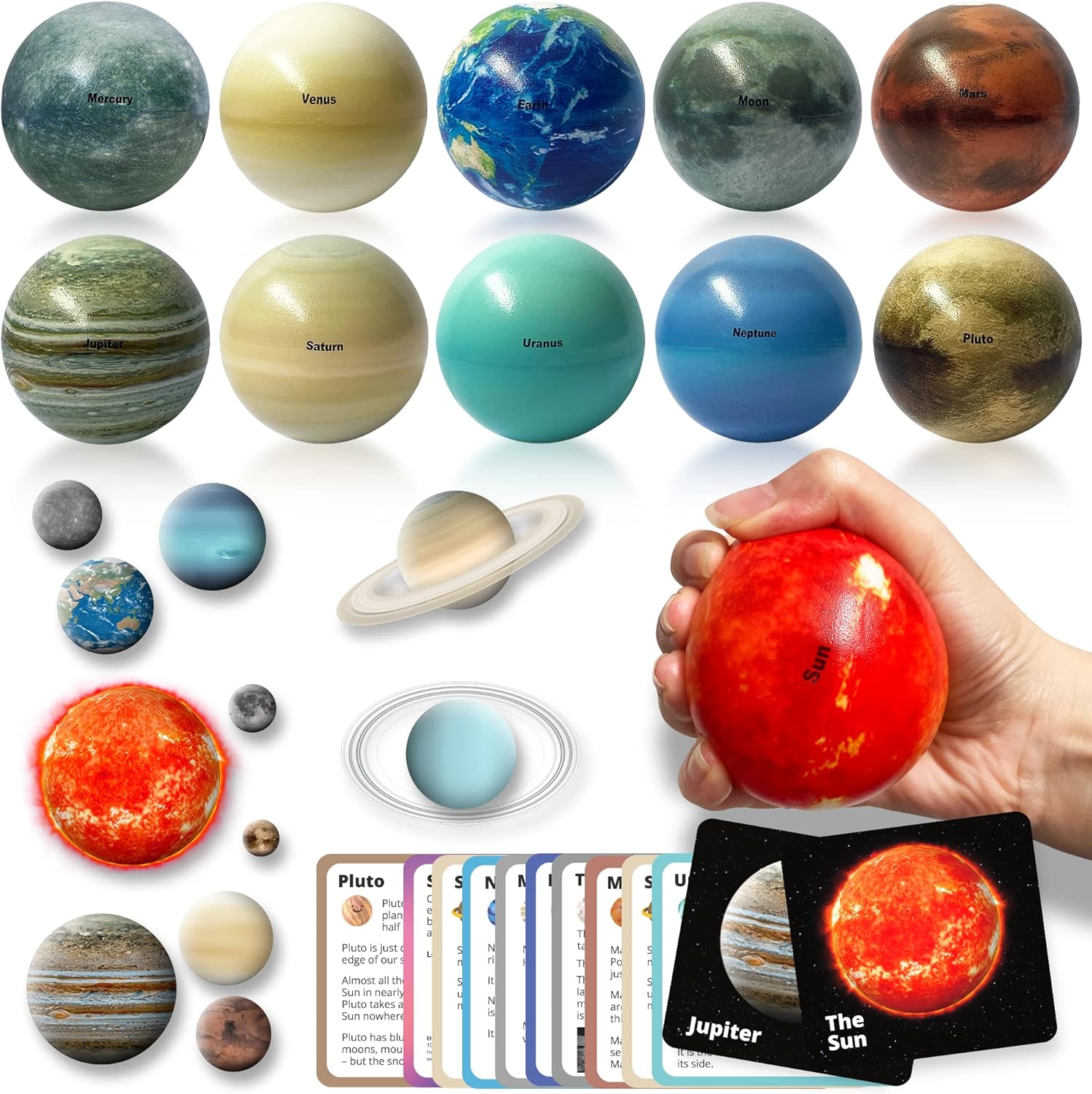 Planets Stress Ball Flashcard & Wall Decal Stickers, Solar System Kids, Space Toys, Planets for Kids Solar System Toys, Planet Toys, Kid Party Favors, Solar System Model, Outer Space Toys for Kids 3-5