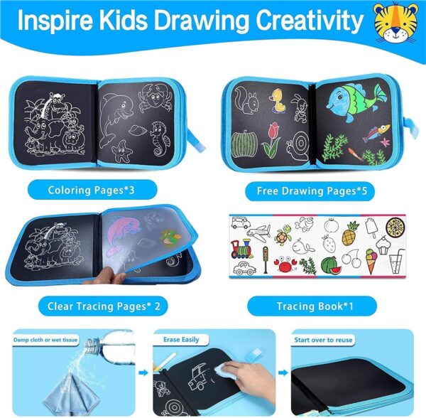 Kids Erasable Doodle Book Set Toddlers Activity Toys Reusable Drawing Pads, Preschool Travel Art Toy Scribbler Board For Road - Image 3
