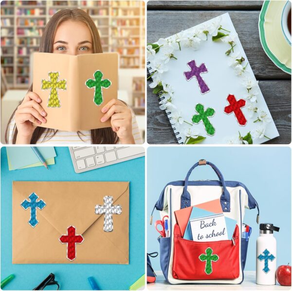 600 Pcs Easter Prism Crosses Stickers for Kids Dazzle Sparkle Jesus Easter Cross Stickers Religious Cross Stickers for Sunday - Image 6