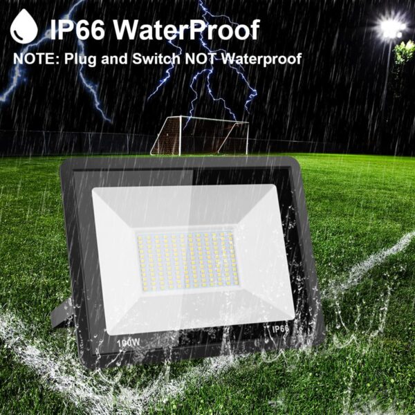 100W Led Flood Light Outdoor 10000Lm Led Work Light With Plug 5000K Daylight White Ip66 Waterproof Outdoor Floodlights For Yard Garden. - Image 2
