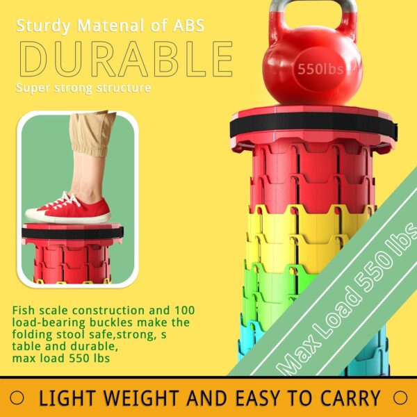 Portable Retractable Folding Stool, Sturdy Folding Camping Stool, Max Load Capacity 550Lbs,Lightweight Collapsible Telescoping - Image 6