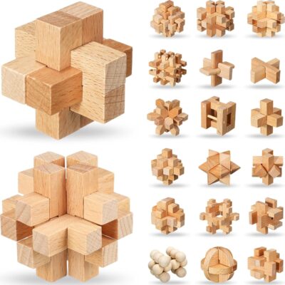 20 Pcs Wooden Brain Teaser Puzzles Small 3D Wooden Puzzles Mind Puzzles Wood Block Puzzle Logic Box Lock Iq Test Toy Removing