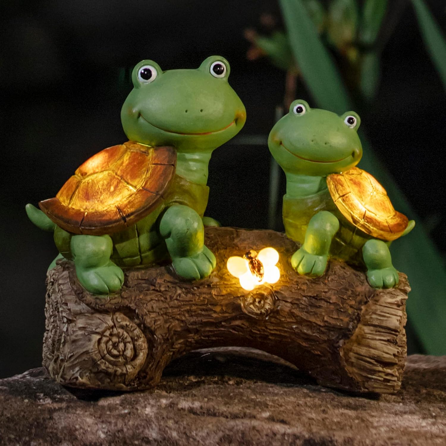 LA JOLIE MUSE 10" Garden Statue Turtles Figurine-Cute Frog Face Turtles Resin Statue with Solar Lights, Outdoor Fall Gnomes Decorations for Yard Lawn Ornaments, Garden for Mom