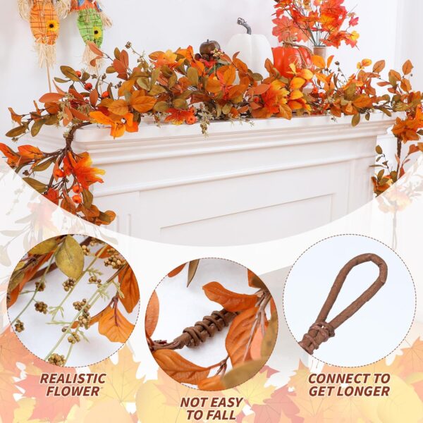 XunYee 2 Pcs 6 ft Fall Eucalyptus Leaves Garland Autumn Door Garlands Harvest Eucalyptus for Front Door Thanksgiving Fall Garlands Farmhouse Outdoor Table Wedding Decor - Image 3