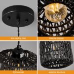 Woven Rattan Pendant Light Boho Light Fixture Black Wicker Coastal Pendant Lighting Mini Pendant Lights For Kitchen Island Living Room Dining Room (6.69 In, 3-Pack) - Image 7