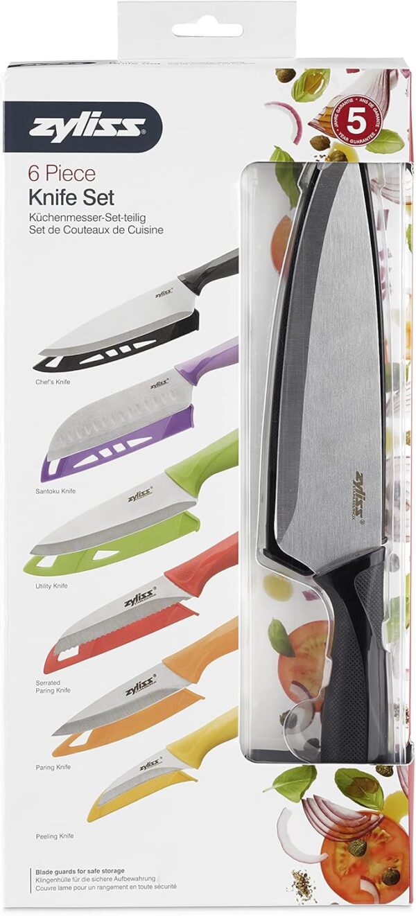 Zyliss E920144 6 Piece Knife Set Multiple Sizes Stainless Steel Multicolour 6 X Kitchen Knives With Protection Covers Dishwasher - Image 8