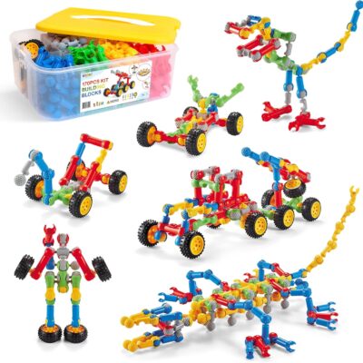 BOOKO 170-Piece Building Blocks Kit for Boys, Girls STEM Construction, Preschool Educational and Learning Toy- Fun Brain Game Gift for Ages 3 4 5 6 7 8 9 10