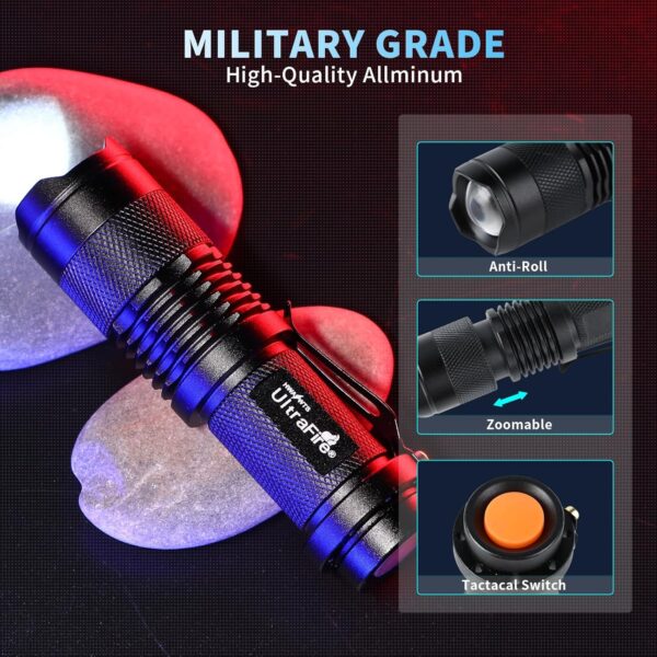ULTRAFIRE 5 Pack SK68 Tactical and Small Flashlights 7w 3-Mode Pocket Torch Adjustable Focus Zoom Light Lamp - Image 2