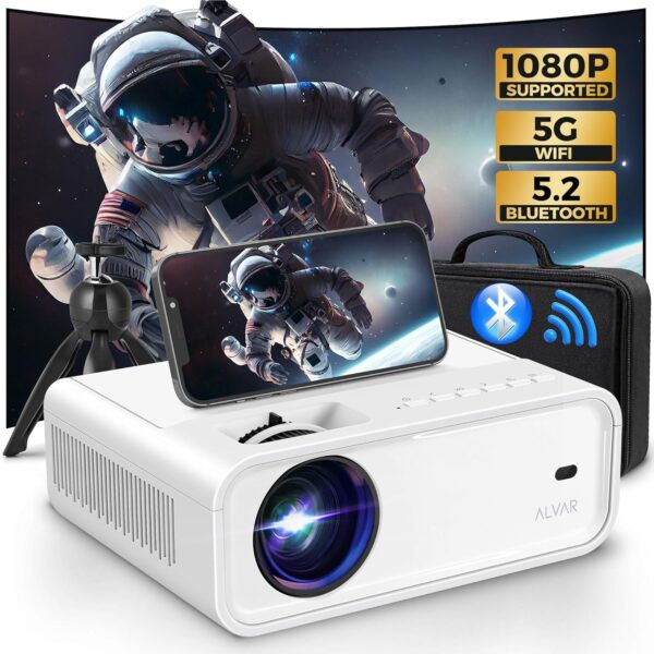 Mini Projector With 5G Wifi And Bluetooth W/ Tripod Bag, Alvar 9000 Lumens Portable Outdoor Movie Projector 240 Display 1080P Sup