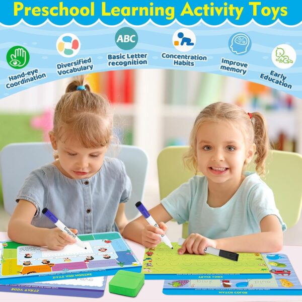 Educational Toy Kids Ages 3-6, Preschool & Kindergarten Reusable Learning Activity Mats with 4 Dry Erase Markers, Supplies for School, Gifts for Girls & Boys - Image 5