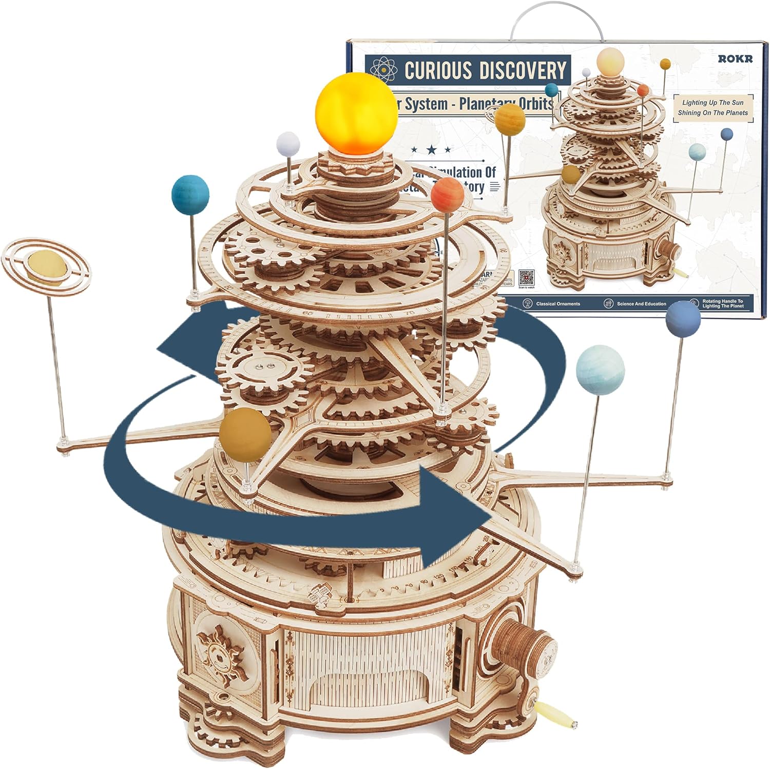 ROKR 3D Wooden Puzzles for Adults-Orrery Solar System Model Kit-Crafts for Adults Teens-Gift for Father's Day