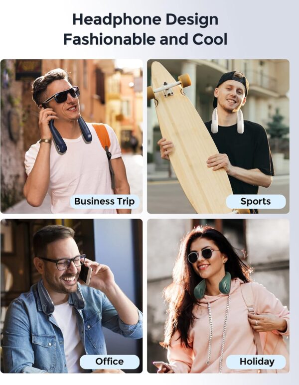 Portable Neck Fan 5000 Mah Rechargeable Battery Bladeless Neck Fan, Headphone Design, 360° Cooling Wearable Personal Fan, 3 Speed - Image 5