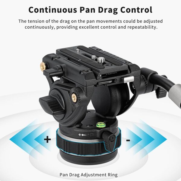 Cayer K10 Pro Video Fluid Head With 75Mm Flat Base, Adjustable Pan Drag And Telescopic Handle, Heavy Duty Tripod Fluid Head - Image 3