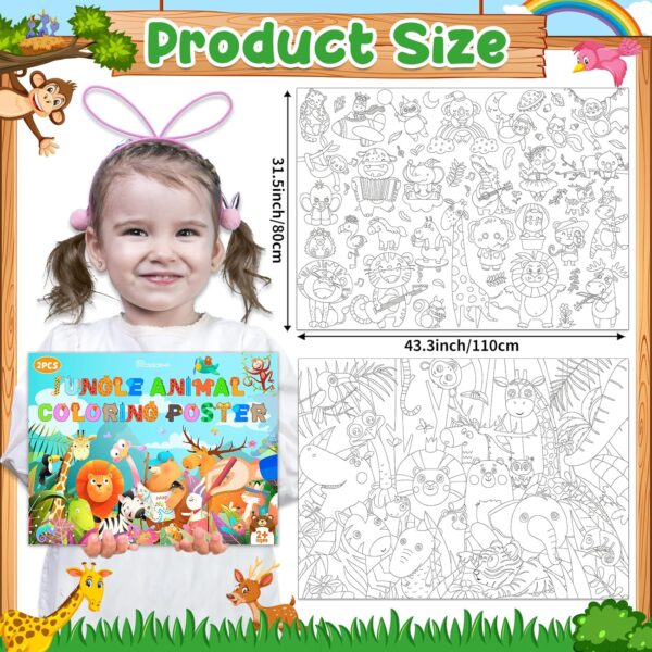 2 Pack Wild Jungle Animal Giant Coloring Poster Large Coloring Table Cloth for Kids Safari Animal Big Jumbo Coloring Pages - Image 2