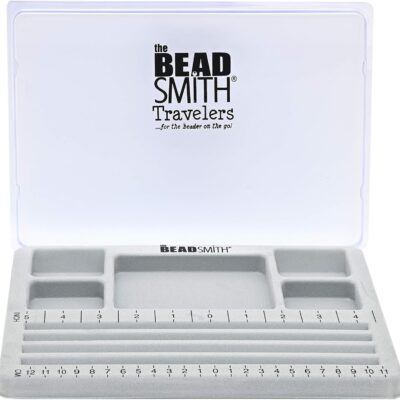 The Beadsmith Mini Bead Board, Grey Flocked, 4 Straight Channels, 5 Recessed Compartments, 7.75 X 11.25 Inches, Design Boards For Creating Bracelets, Necklaces And Other Jewelry