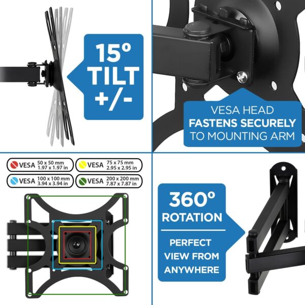 MountIttv Wall Mount Bracket With Full Motion Arm Fits 1342” Flat Screen Tvs Vesa 75, 100, 200, 55Lb Weight Capacity With 15 - Image 4