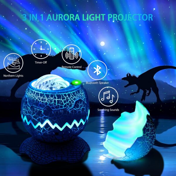 Airivo Northern Lights Aurora Projector Dinosaur Egg Star Projector For Bedroom, Galaxy Projector With Bluetooth Speaker White - Image 3