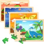 Uniqus Dinosaur Wooden Jigsaw Puzzles For Kids Ages 35 Preschoolers 4 Pack 24 Piece Toddler Puzzles Toys Learning Educational