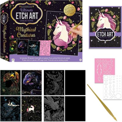 Kaleidoscope Ultimate Etch Art Kit Mythical Creatures Fantasy Etch Art Panels with Unicorns and Dragons Mess Arts and Craft