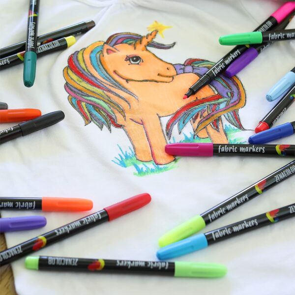 Zenacolor 20 Fabric Markers Pens Set Non Toxic Fabric Paint Fine Point Textile Marker Pen - Image 6