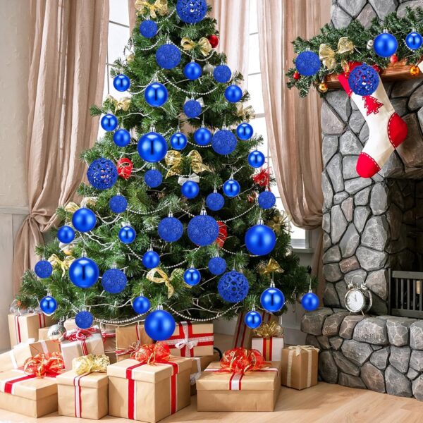 Yunsailing 100 Pcs Christmas Ball Ornaments Decorative Hanging Baubles Set Christmas Balls Xmas Seasonal Decorative Pendants for Christmas Tree Holiday Wedding Party Decorations (Blue) - Image 4