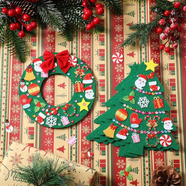 12 Pcs Felt Christmas Tree Wreath Craft Kit Christmas DIY Ornaments with 221 Self Adhesive Christmas Felt Stickers 12 Christmas - Image 5