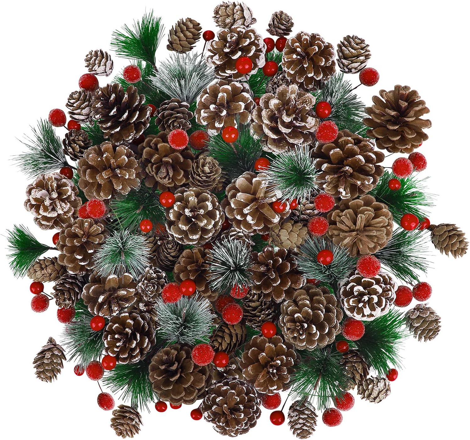 232 Pieces Christmas Wreath Making Decoration Artificial Pine Cone Berry Set Pine Natural Pinecones Branches for Xmas Tree Ornament Home Fall Winter Christmas Party DIY