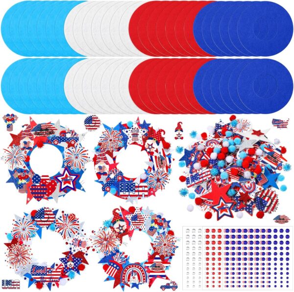 405 Pcs Patriotic Craft Kits 4th of July Crafts DIY Wreath Craft Kit for Kids Independence Day Wreath Kits 32 Pcs Memorial Day