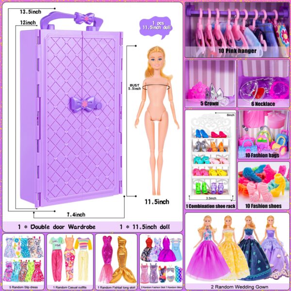 Doll and Doll Acessories Doll clothes and Acessories Purple Doll closet Wardrobe Dcream closet Pclayest for 11.5 Inch Girl Doll - Image 2