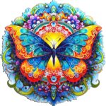 Wooden Jigsaw Puzzle Butterfly Shape, 90Pcs 8.1X7.9In. Ecofriendly Unique Animal Shape Mandarin Butterfly Puzzle With Wooden Stan